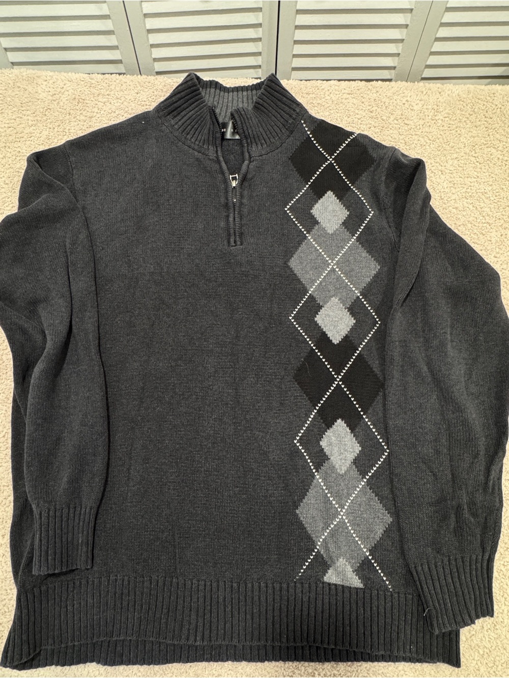 Oscar de la Renta 100% Cotton Argyle Half‑Zip Sweater – Made in Italy – Size M